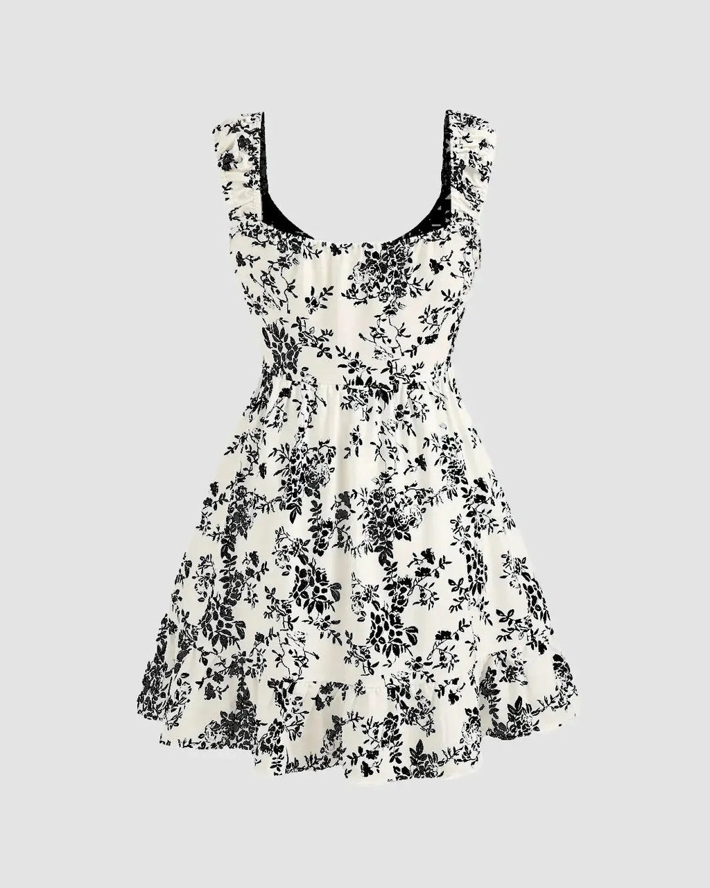 Sweetheart Neckline Floral Knotted Mini Dress In Black Print