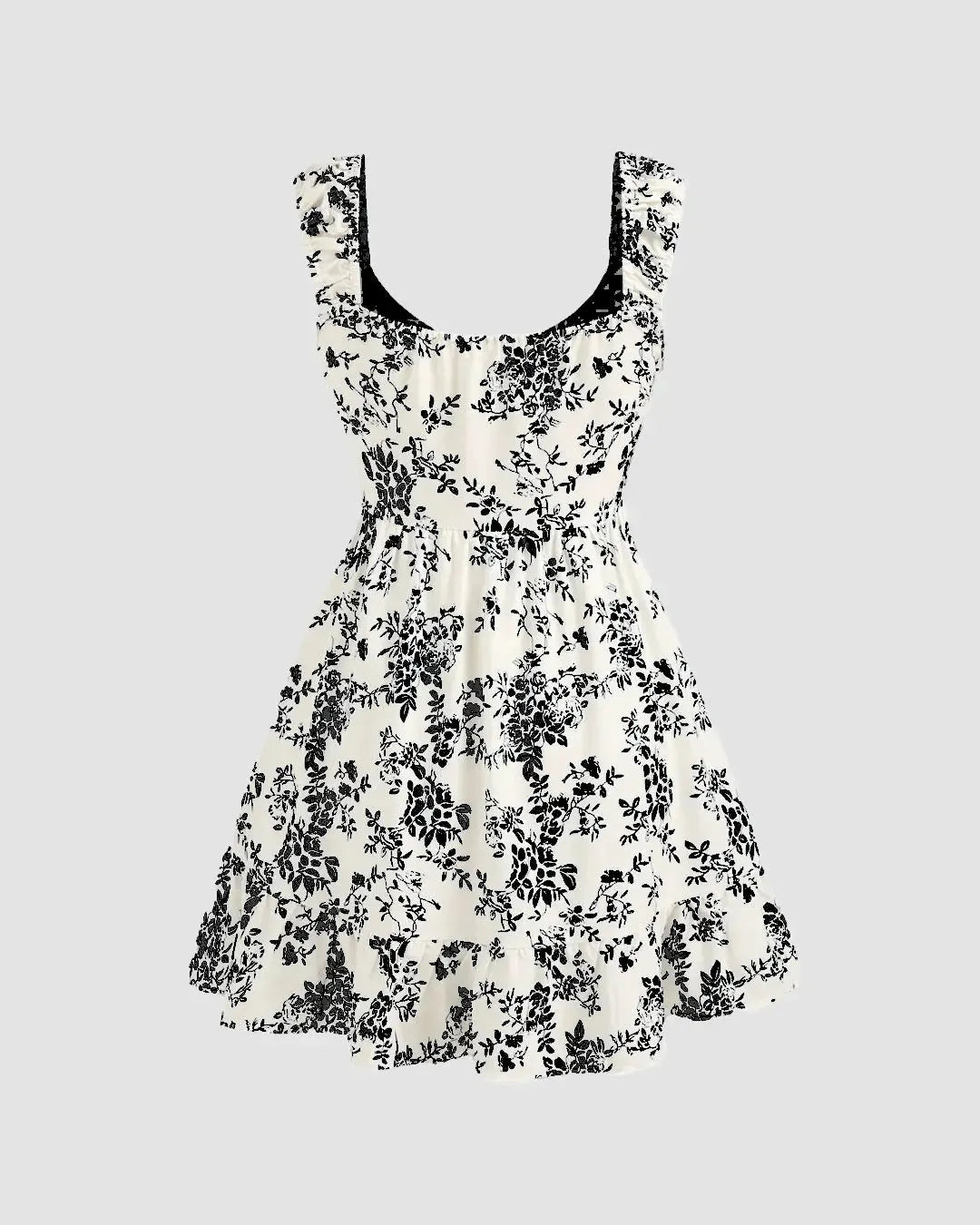 Sweetheart Neckline Floral Knotted Mini Dress In Black Print