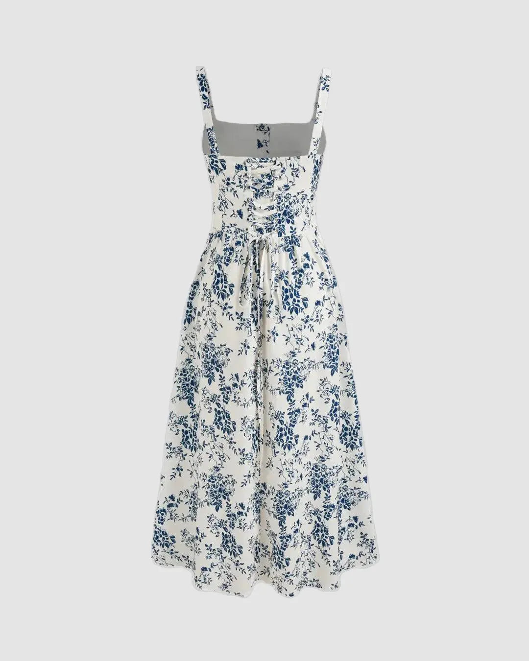 Square Neck Floral Fit and Flare Midi Dress