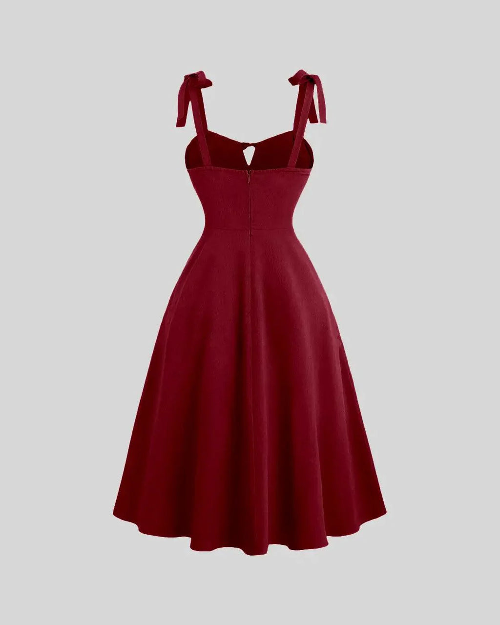 Solid Color Lace Up Backless Cinching Waist Cami Dress In Red