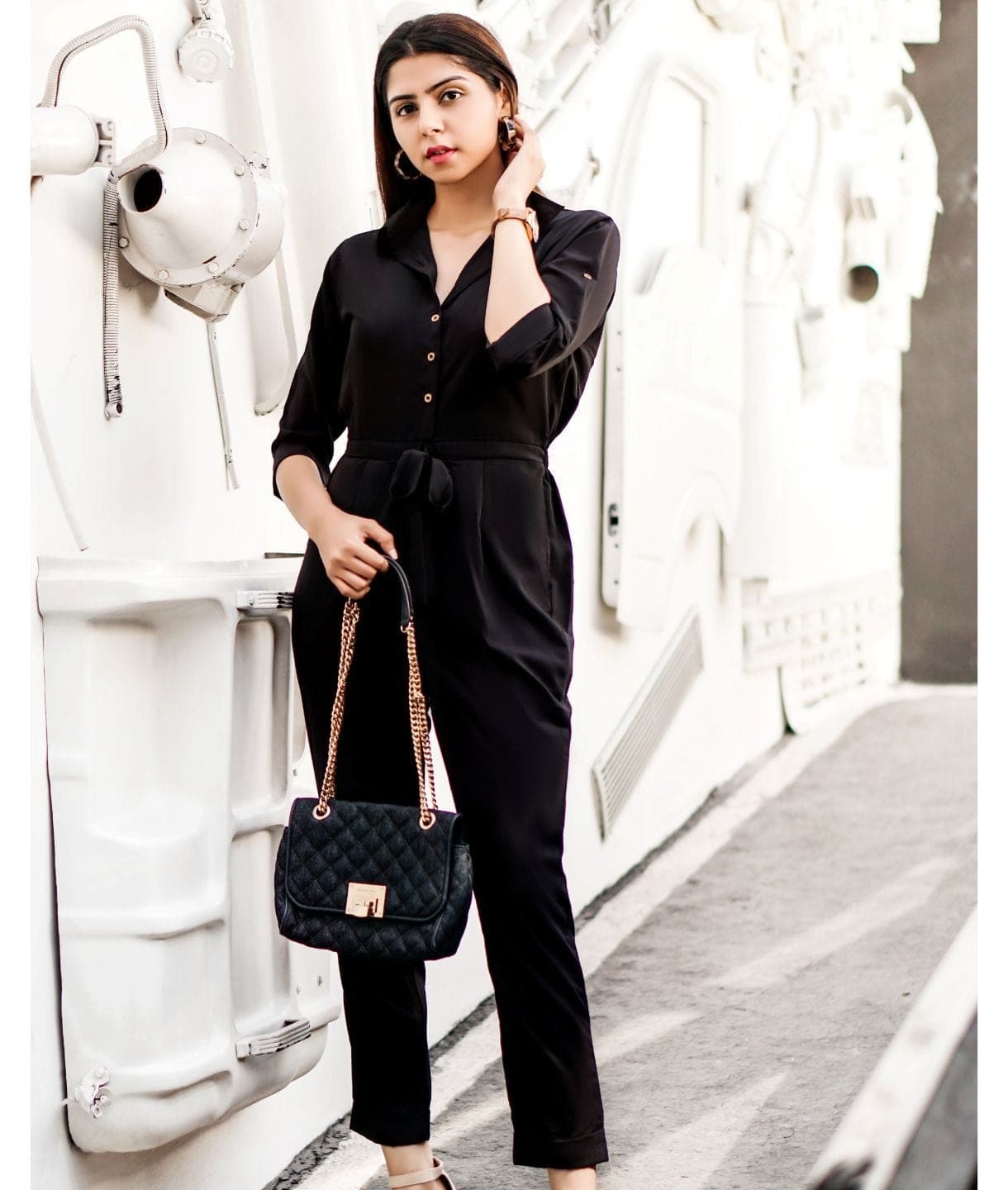 Button Down Roll-up Jumpsuit - Pinkkup