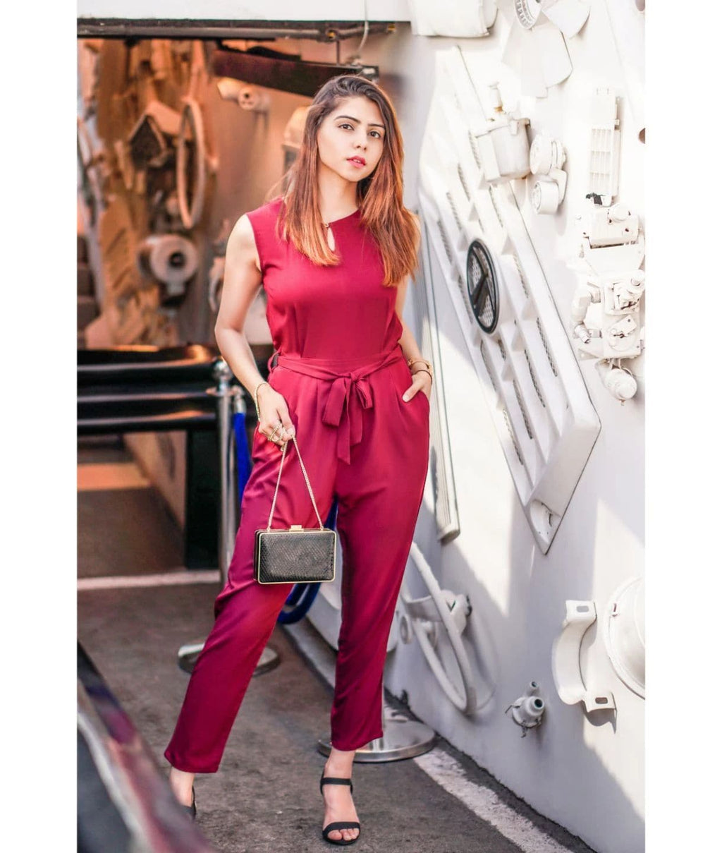 Keyhole Jumpsuit with Belt - Pinkkup