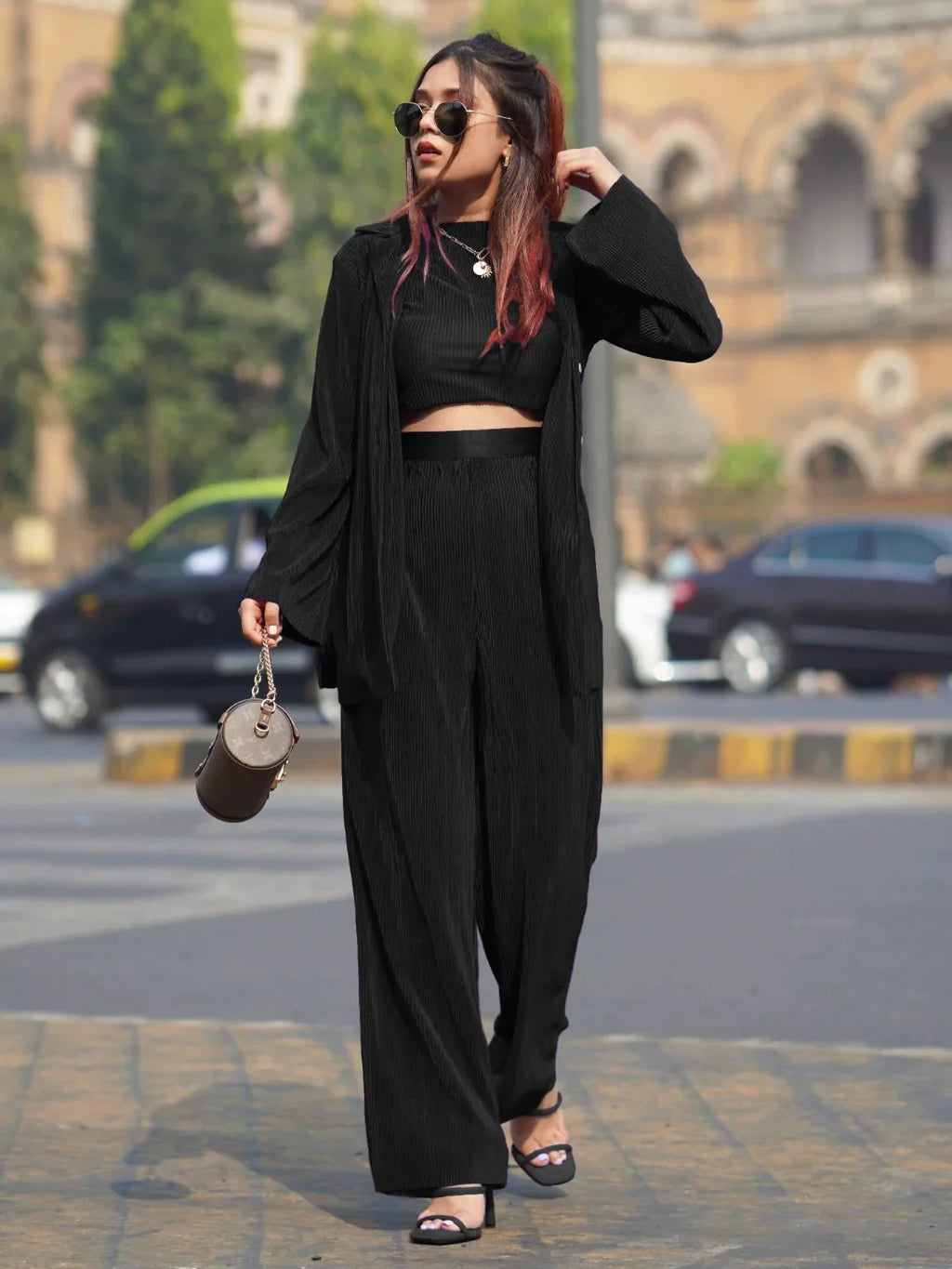 Pleated Short Sleeves Top (Only Top) - Pinkkup