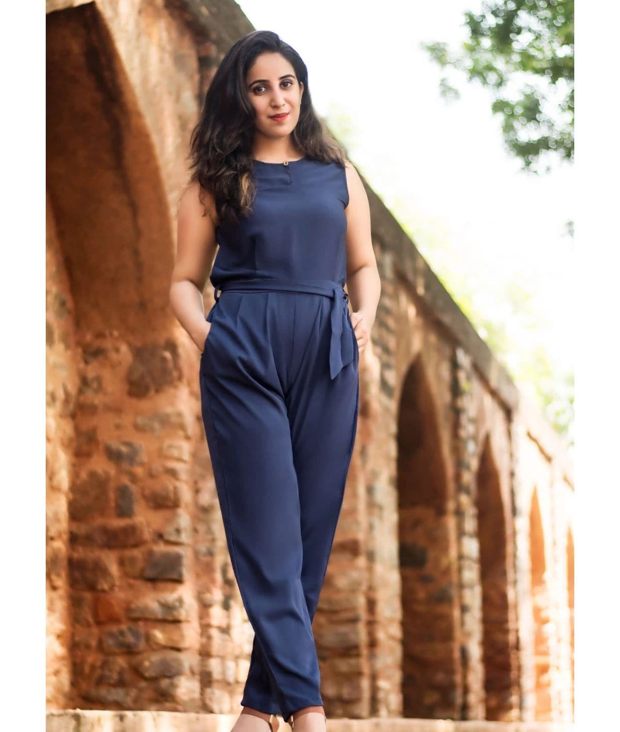 Keyhole Jumpsuit with Belt - Pinkkup