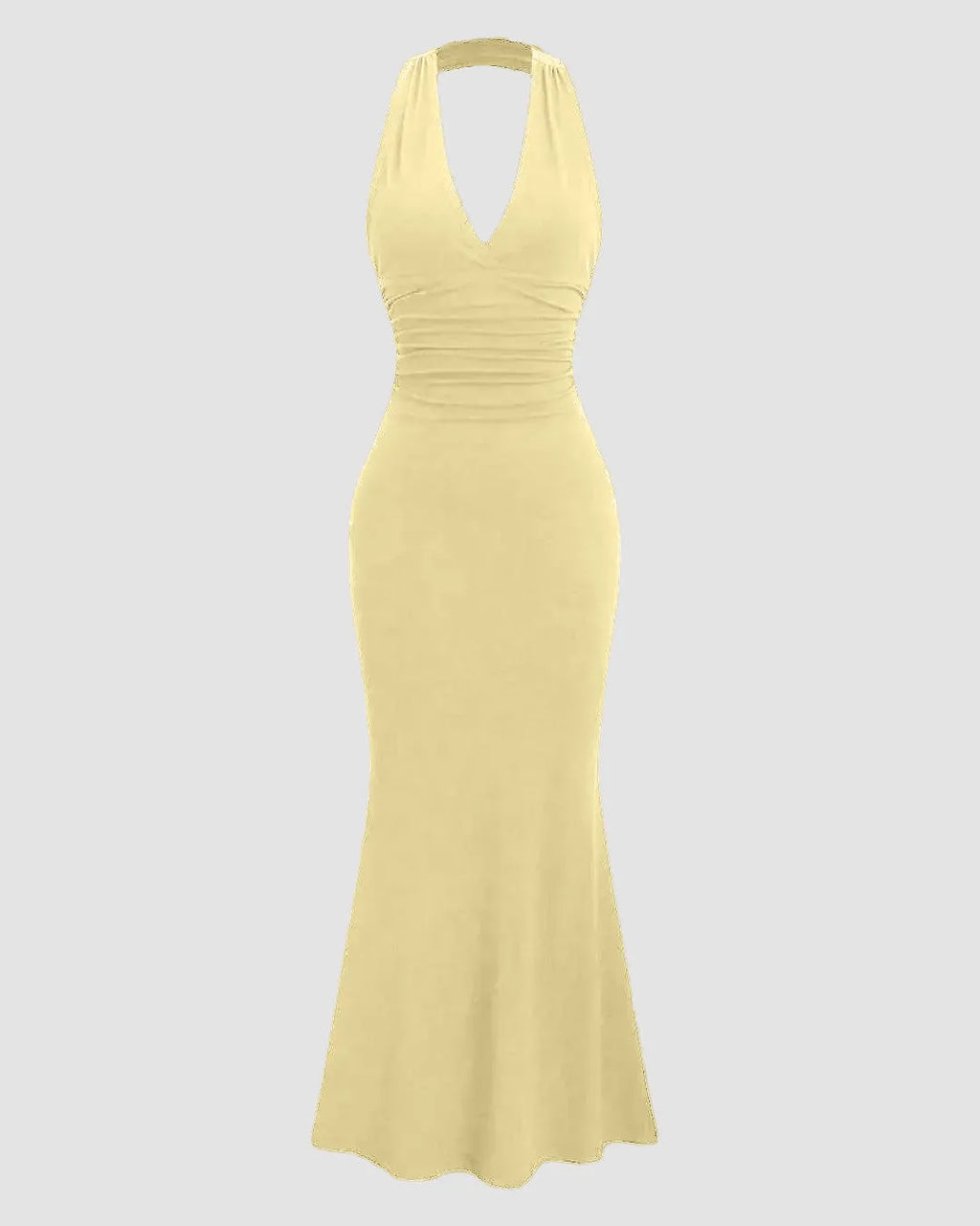 Deep V Neck Halter Backless Maxi Dress in Vanilla