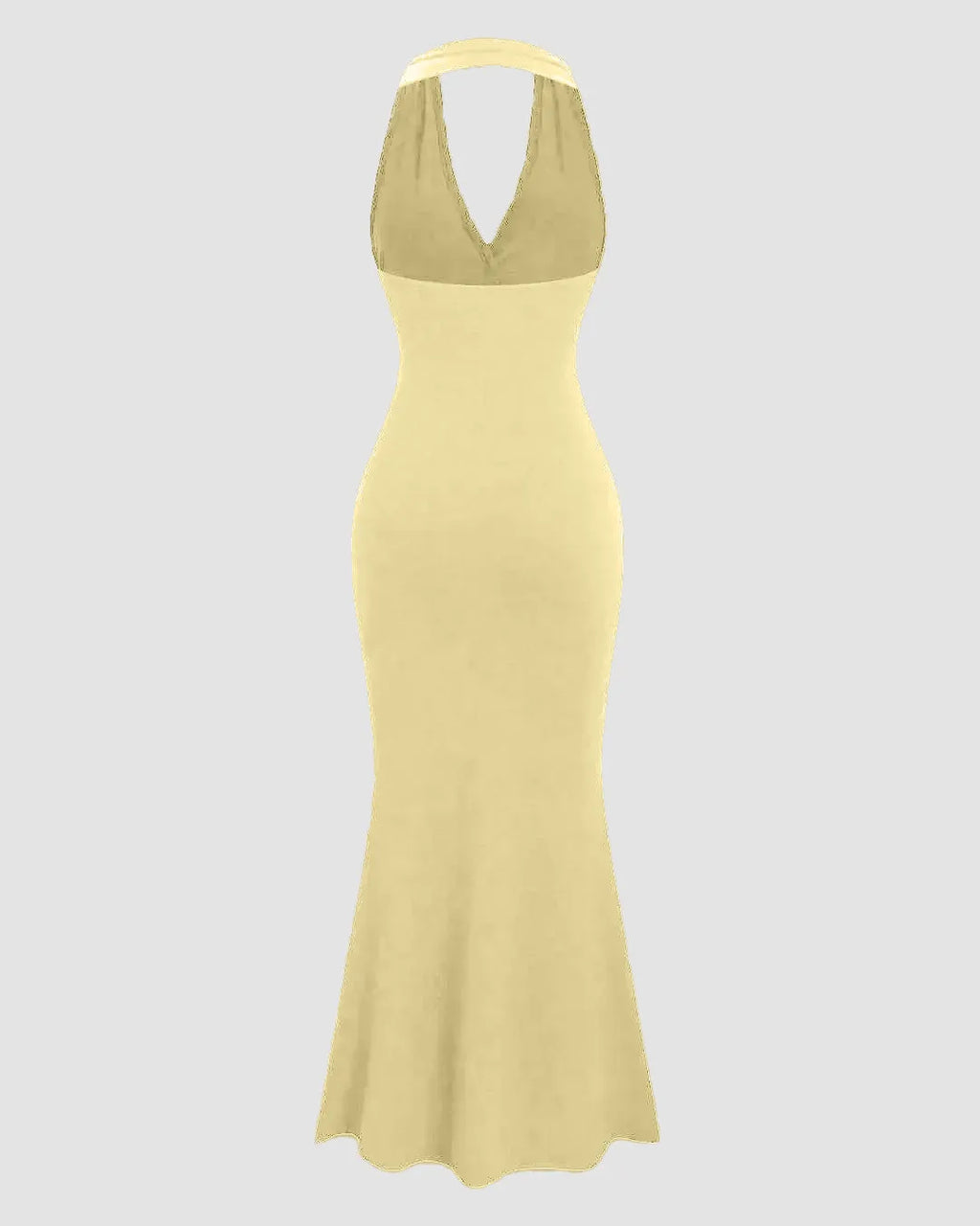 Deep V Neck Halter Backless Maxi Dress in Vanilla