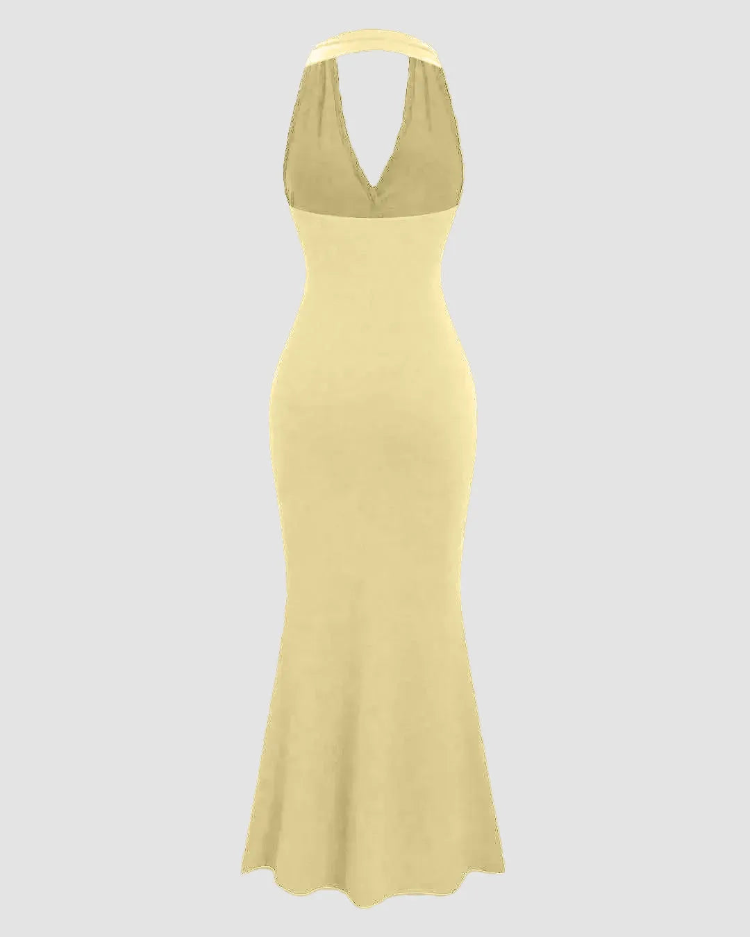 Deep V Neck Halter Backless Maxi Dress in Vanilla
