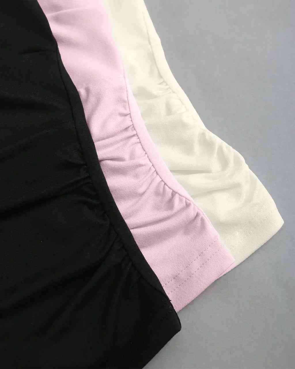 Ruched Halter Neck Combo Tops in Milky White, Black & Baby Pink