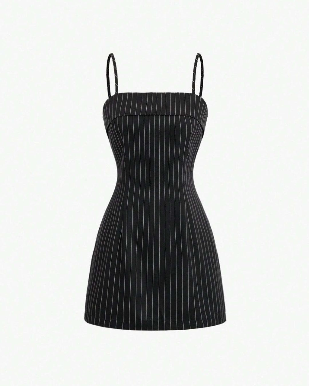 Striped Shirt With Lapel Collar & Spaghetti Strap Dress Set