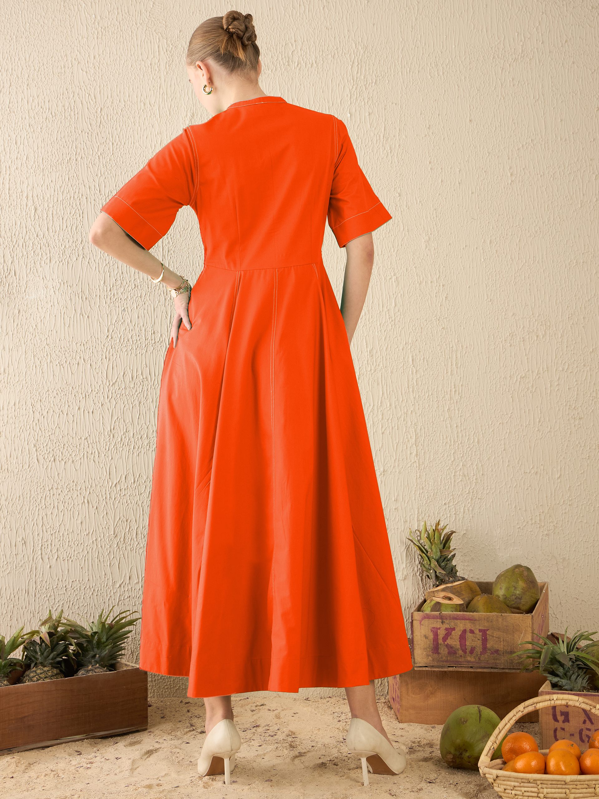 Corset Panelled Midi Cotton Dress