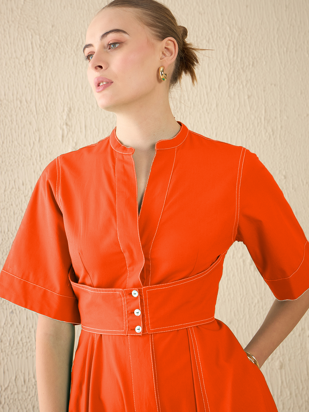 Corset Panelled Midi Cotton Dress