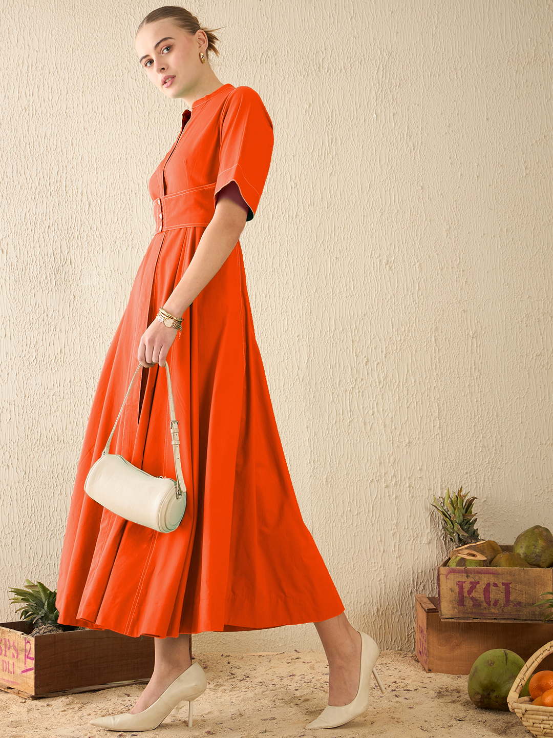 Corset Panelled Midi Cotton Dress
