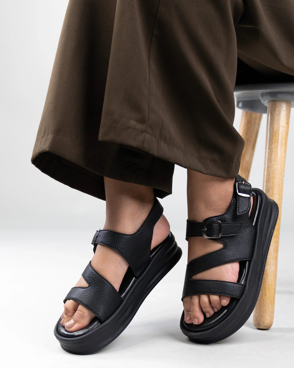 Black Open Toe Multi-Strap Sandals
