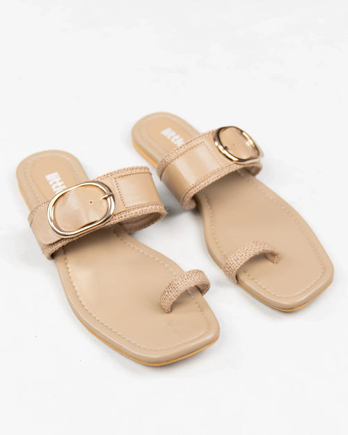 Beige Solid Toe-Ring Slip-On Sandals