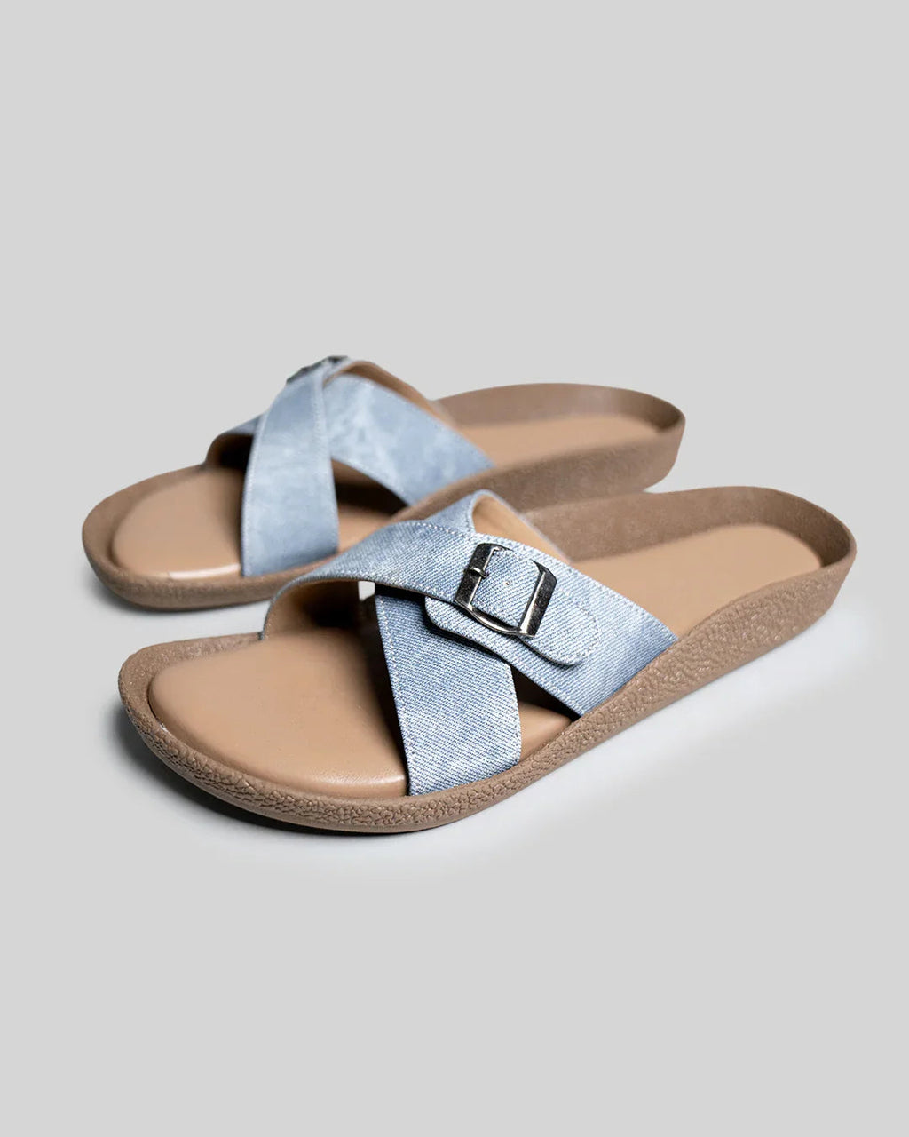 Blue Cross Band Comfort Slides With Buckle Fastening