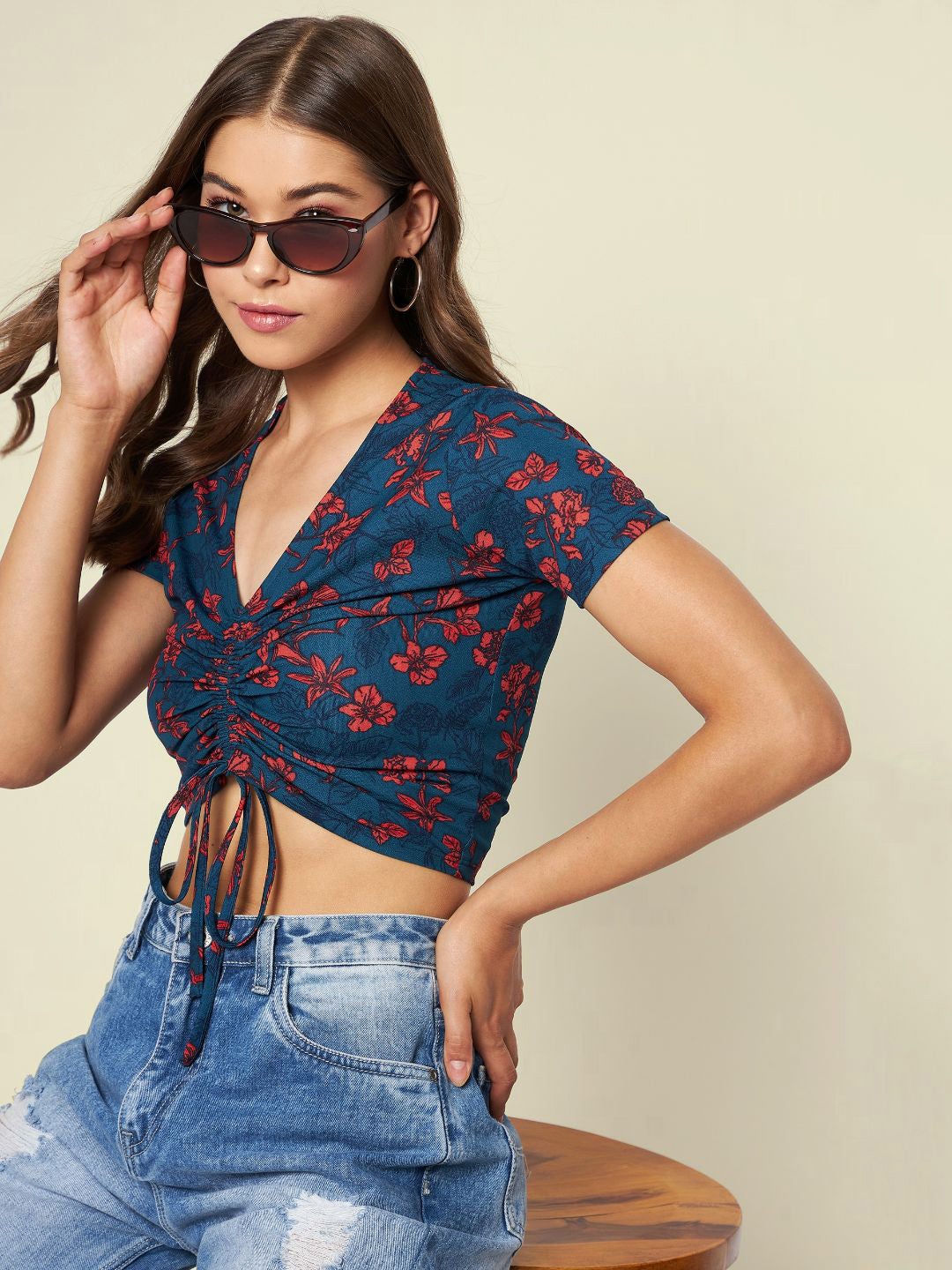 Cotton Stretchable Front Drawstring Crop Top - Pinkkup