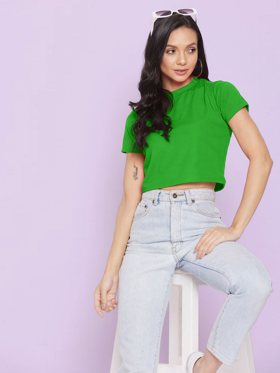 Solid Cotton Stretchable Crop Top - Pinkkup