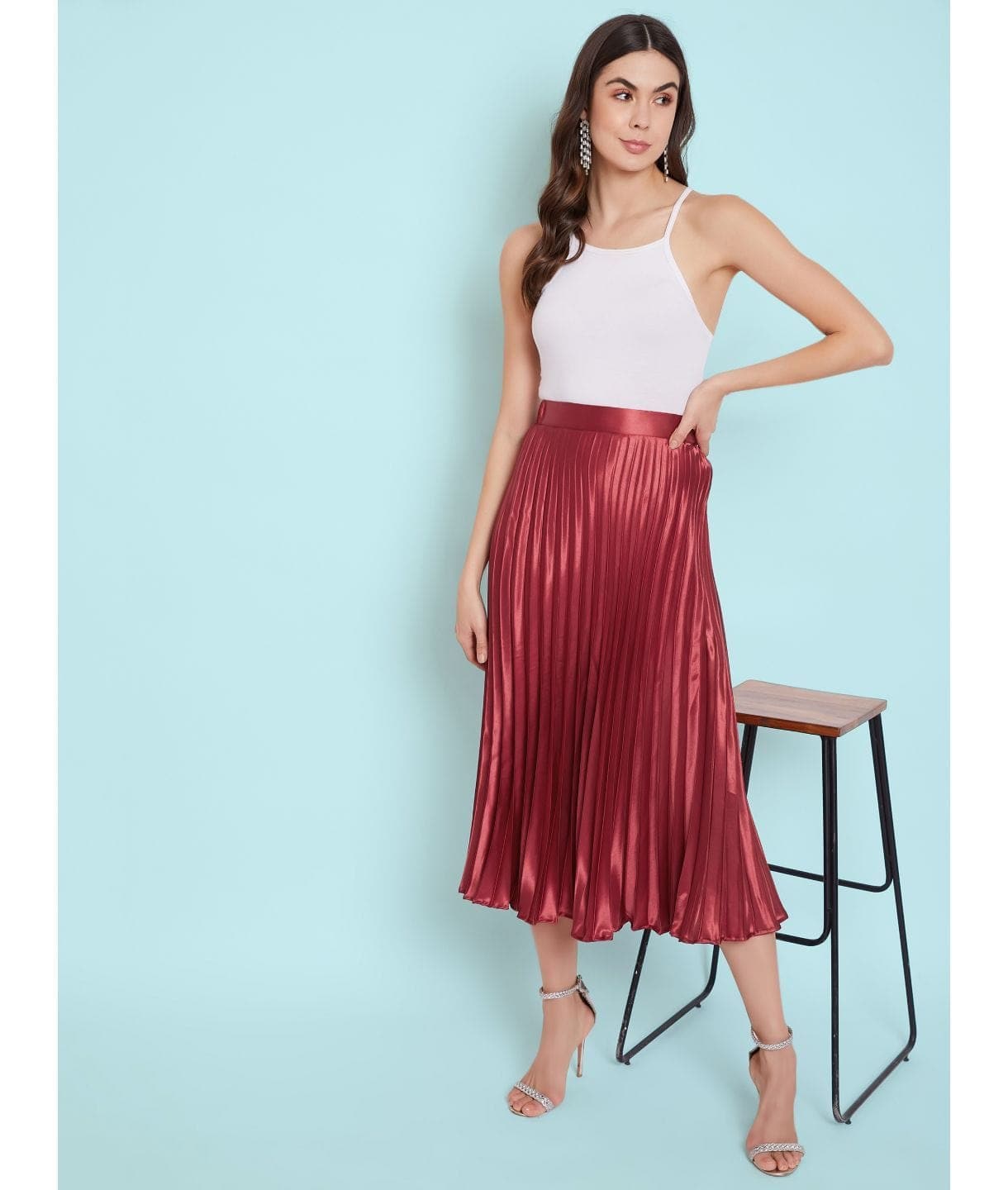 Pleated Midi Skirt - Pinkkup