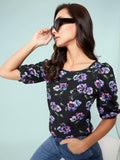 Cotton Floral Printed Stretchable Puff Sleeve Top - Pinkkup