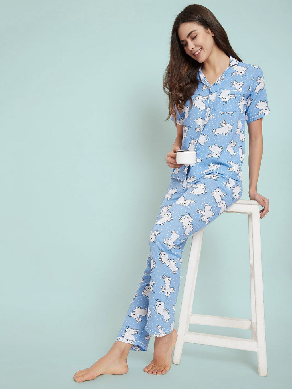 Printed Cotton Night Suit - Pinkkup