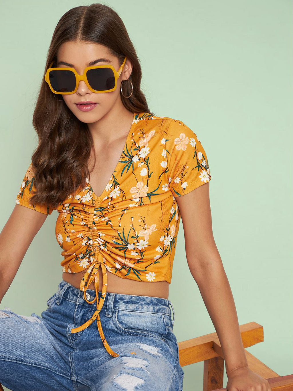 Cotton Stretchable Front Drawstring Crop Top - Pinkkup