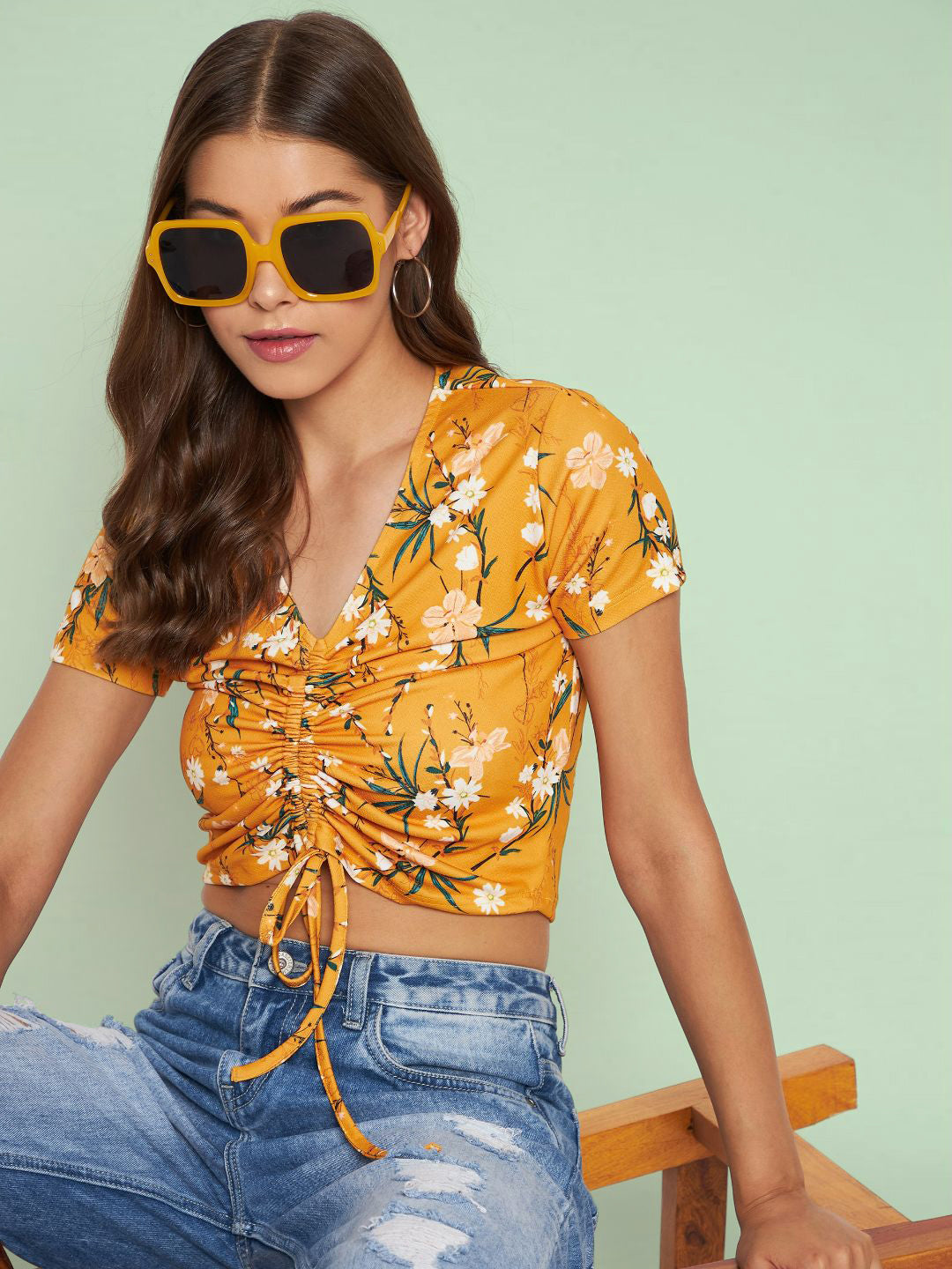 Cotton Stretchable Front Drawstring Crop Top - Pinkkup