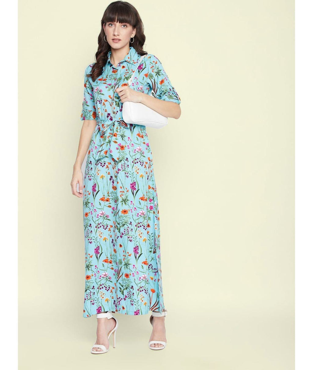Collar Buttoned Down Shirt Maxi Dress