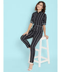 Striped Roll Up Jumpsuit - Pinkkup