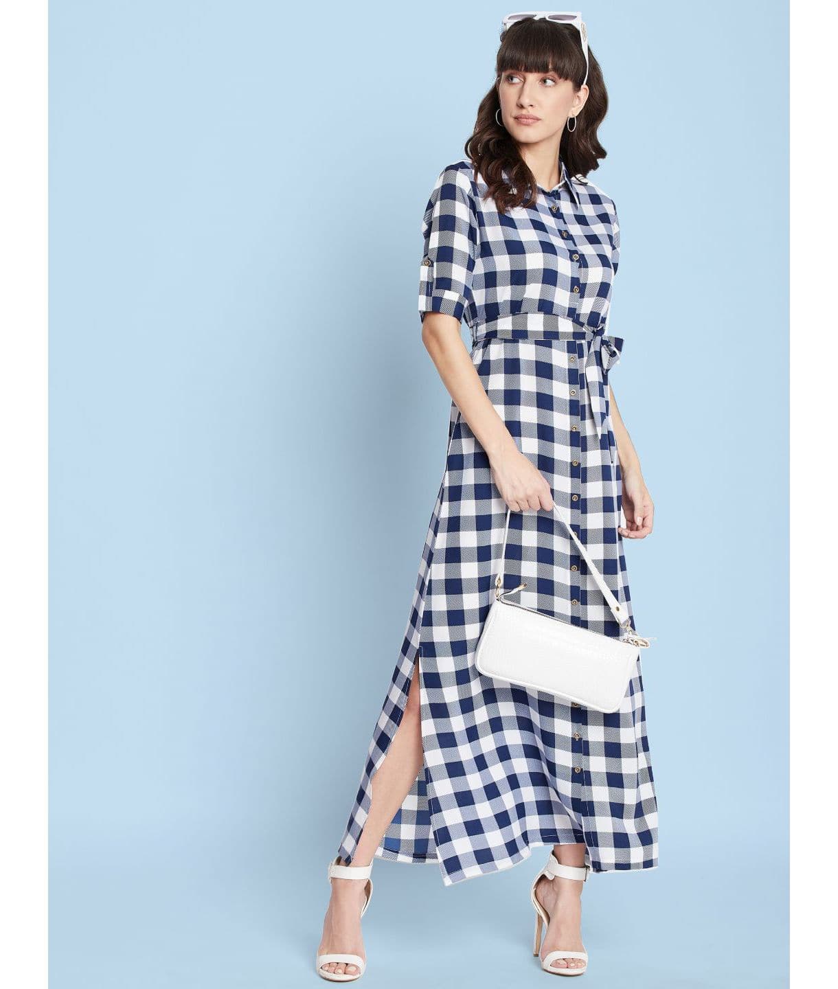 Collar Buttoned Down Shirt Maxi Dress - Pinkkup