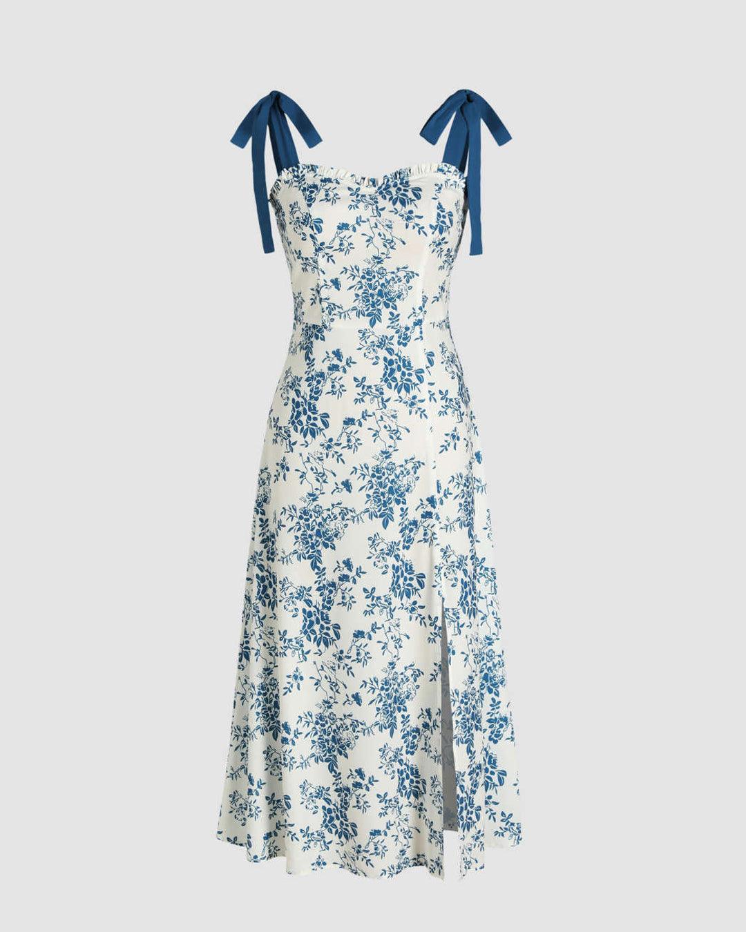Floral Bodycon Midi Dress With Knotted Split