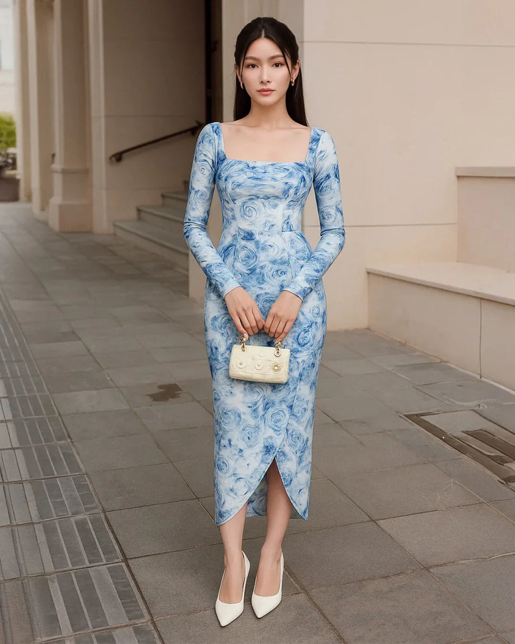 Floral Print Bodycon Long Sleeve Dress