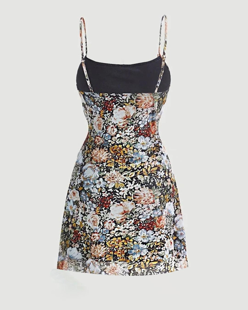 Floral Print With Lettuce Leaf Spaghetti Dress