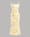 Floral Ruched Cami Bodycon Midi Dress