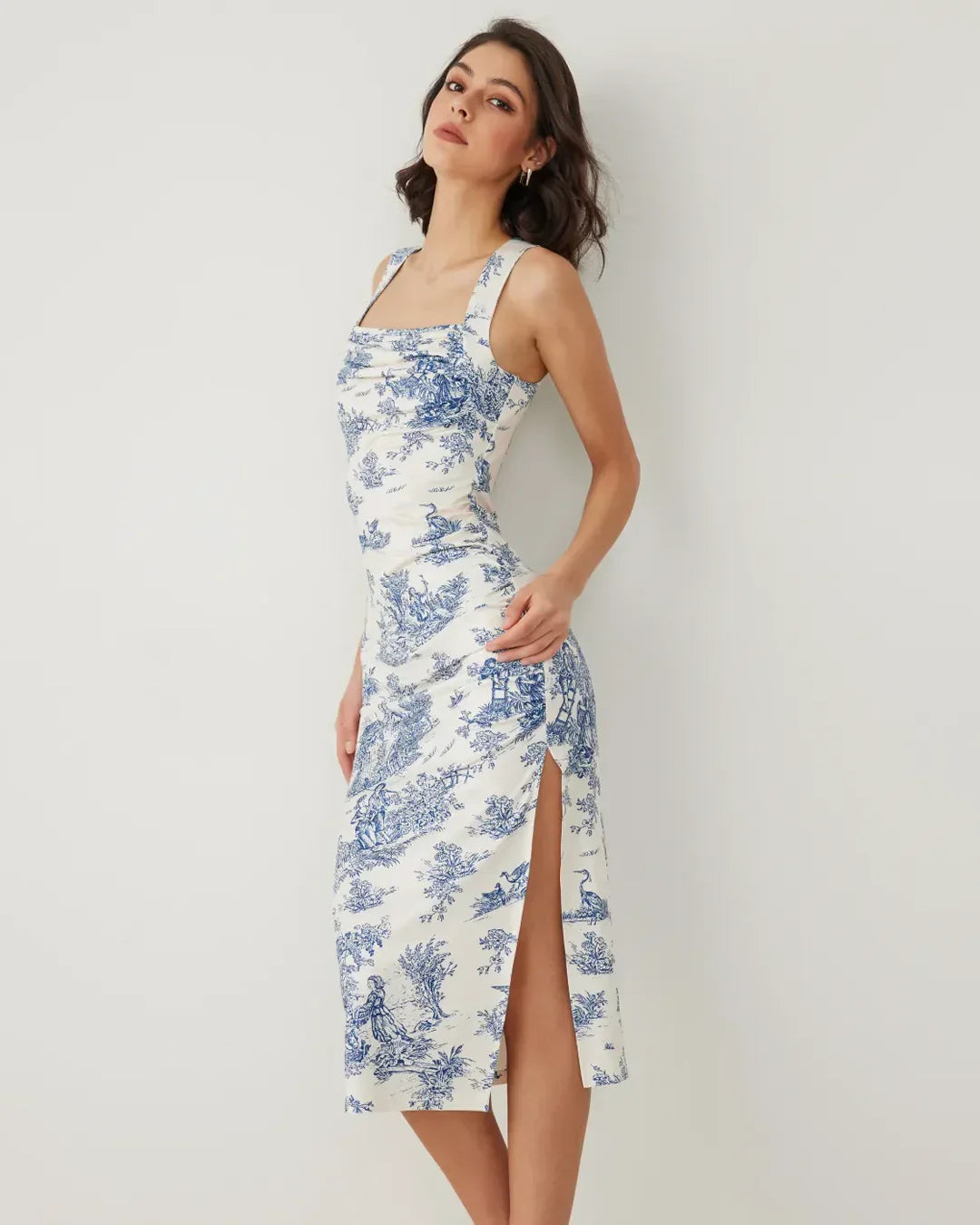 Floral Square Neck Sleeveless Midi Dress