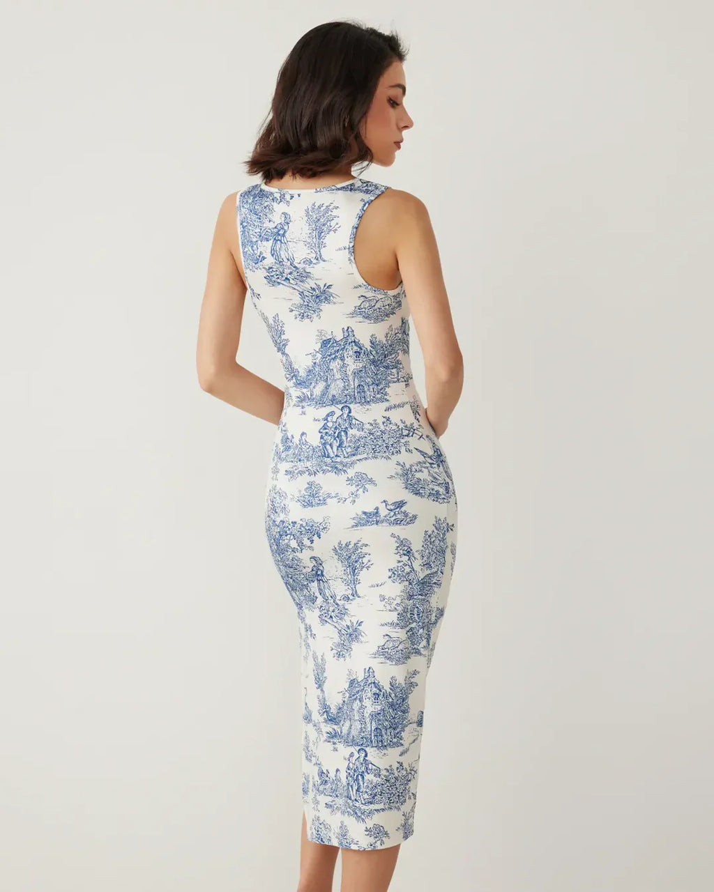 Floral Square Neck Sleeveless Midi Dress