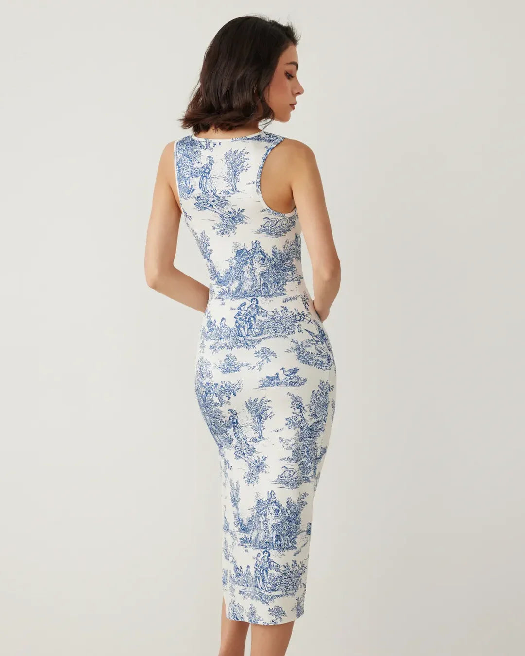 Floral Square Neck Sleeveless Midi Dress