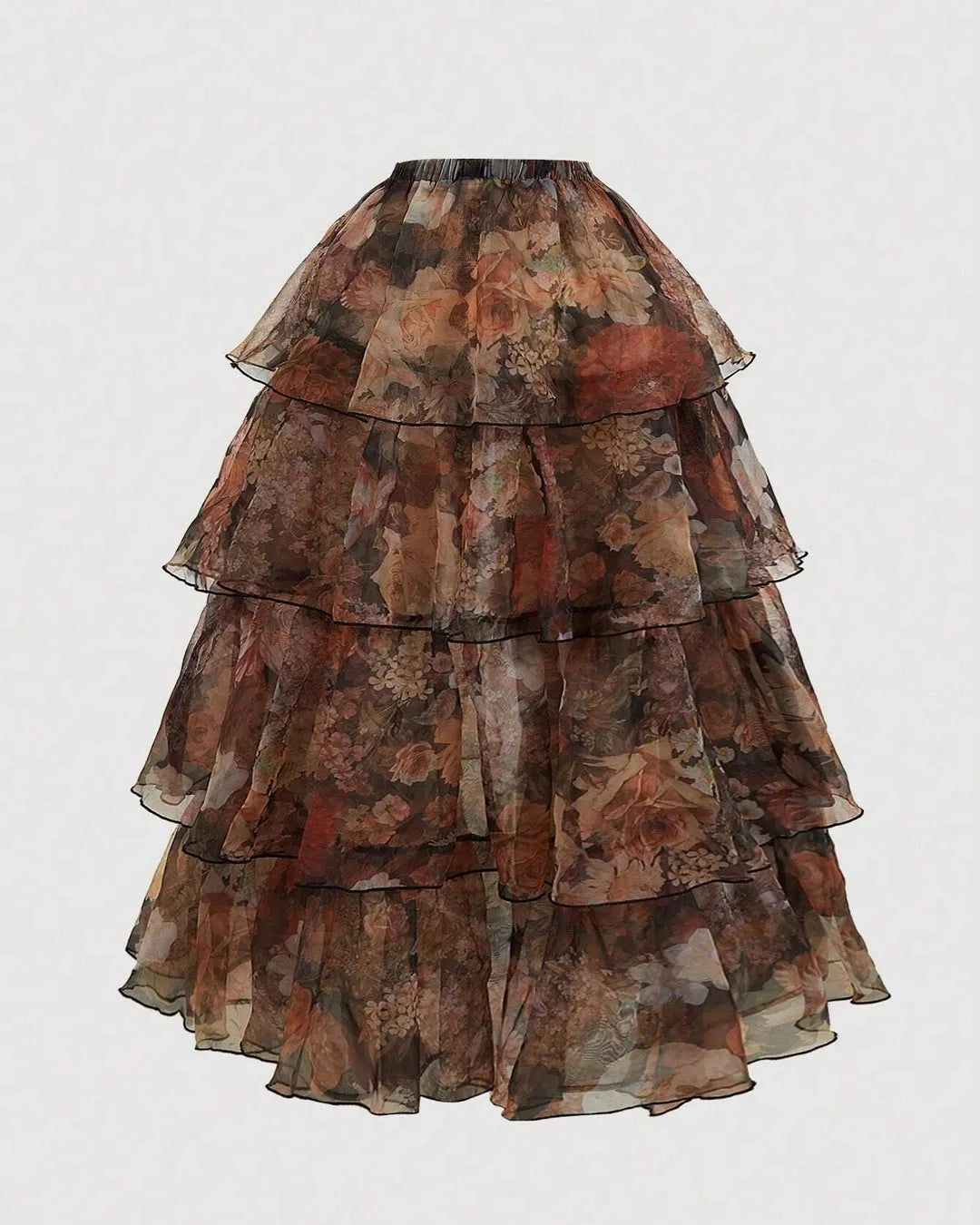 Floral Corset Fit Tiered Ruffle Midi Gown With Detachable Skirt