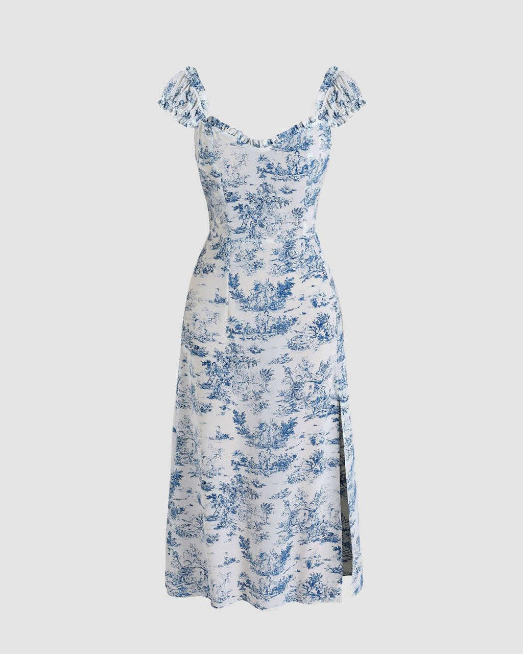 Sweetheart Neck Floral Slit Midi Dress
