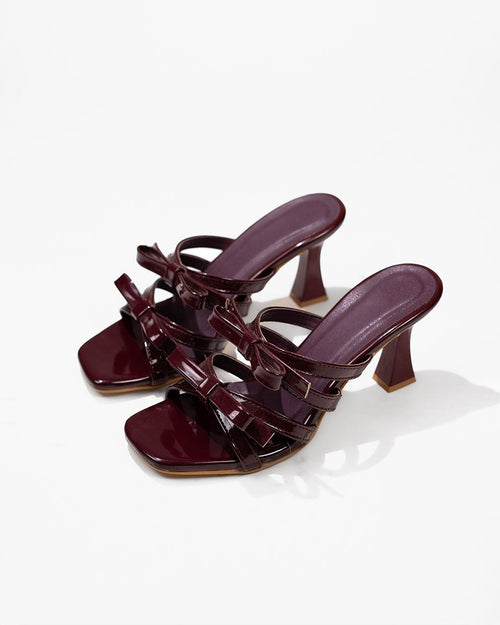 Bowknot Ankle Strap High-Heeled Sandals With Square Toe