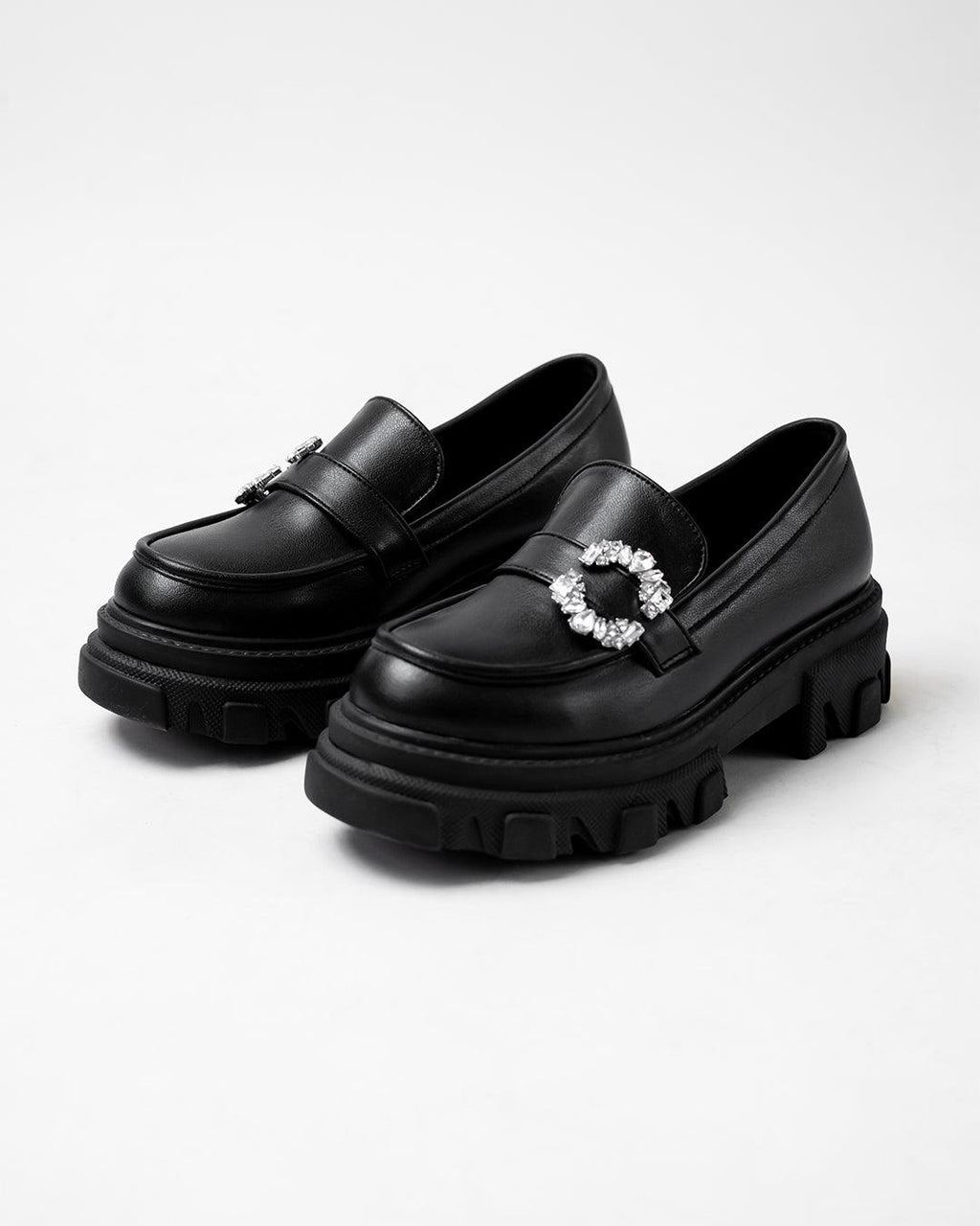 Buckle Embellished Black Chunky Loafers