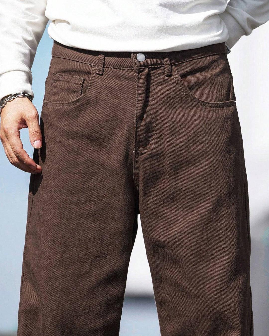 Men Manfinity Loose Straight Leg Trouser In Brown