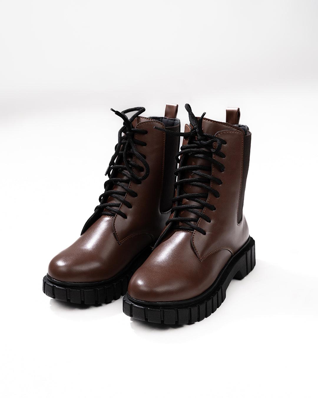 Mid Calf Lace Up Motorcycle Combat Shoes