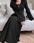 Round Neck Flared Long Black Dress