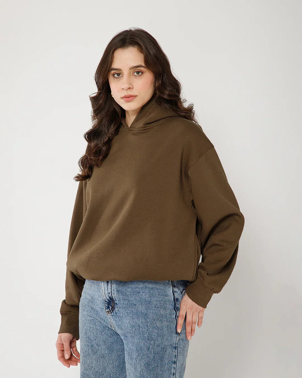 Womens Solid Drawstring Full Sleeve Hoodie in Dark Mouse