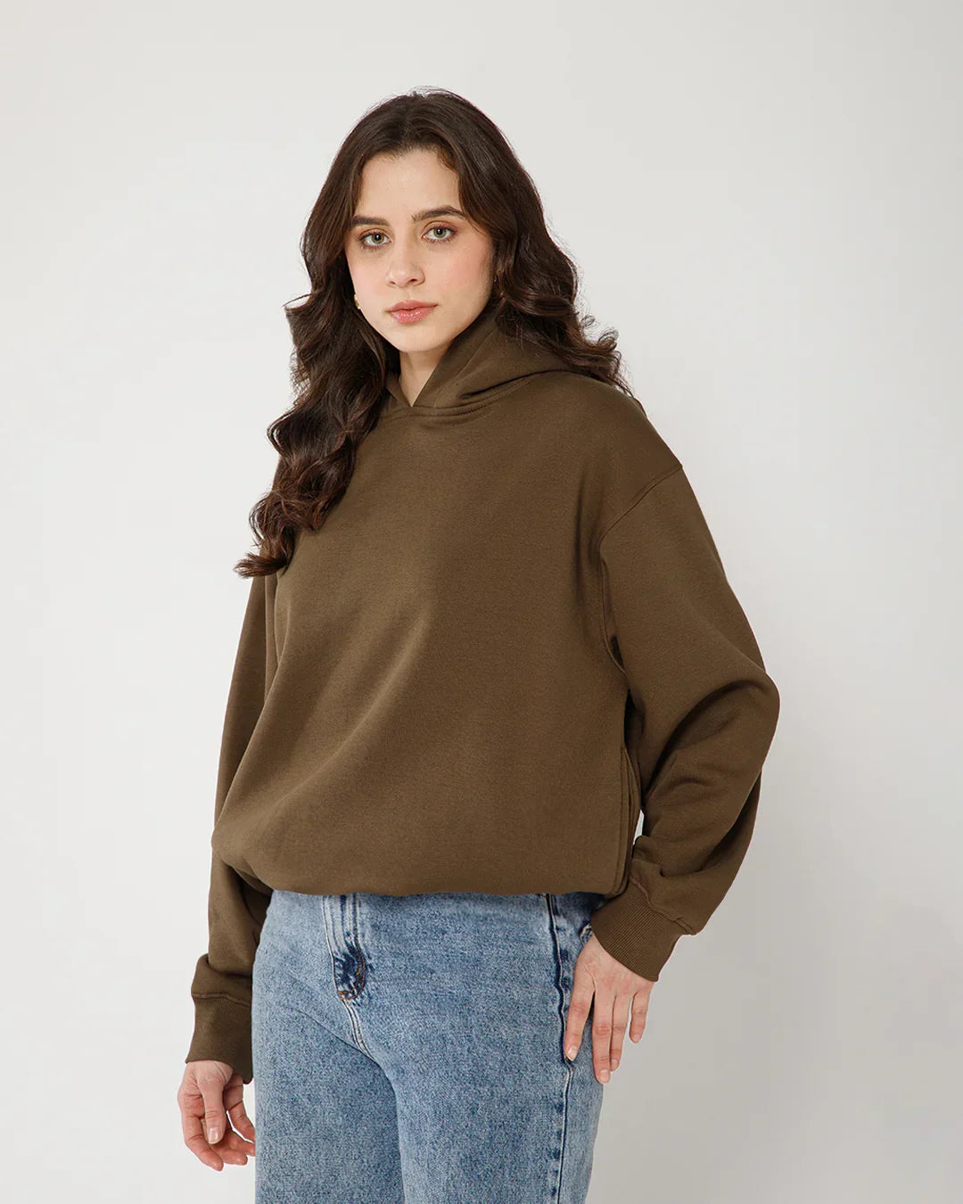 Womens Solid Drawstring Full Sleeve Hoodie in Dark Mouse