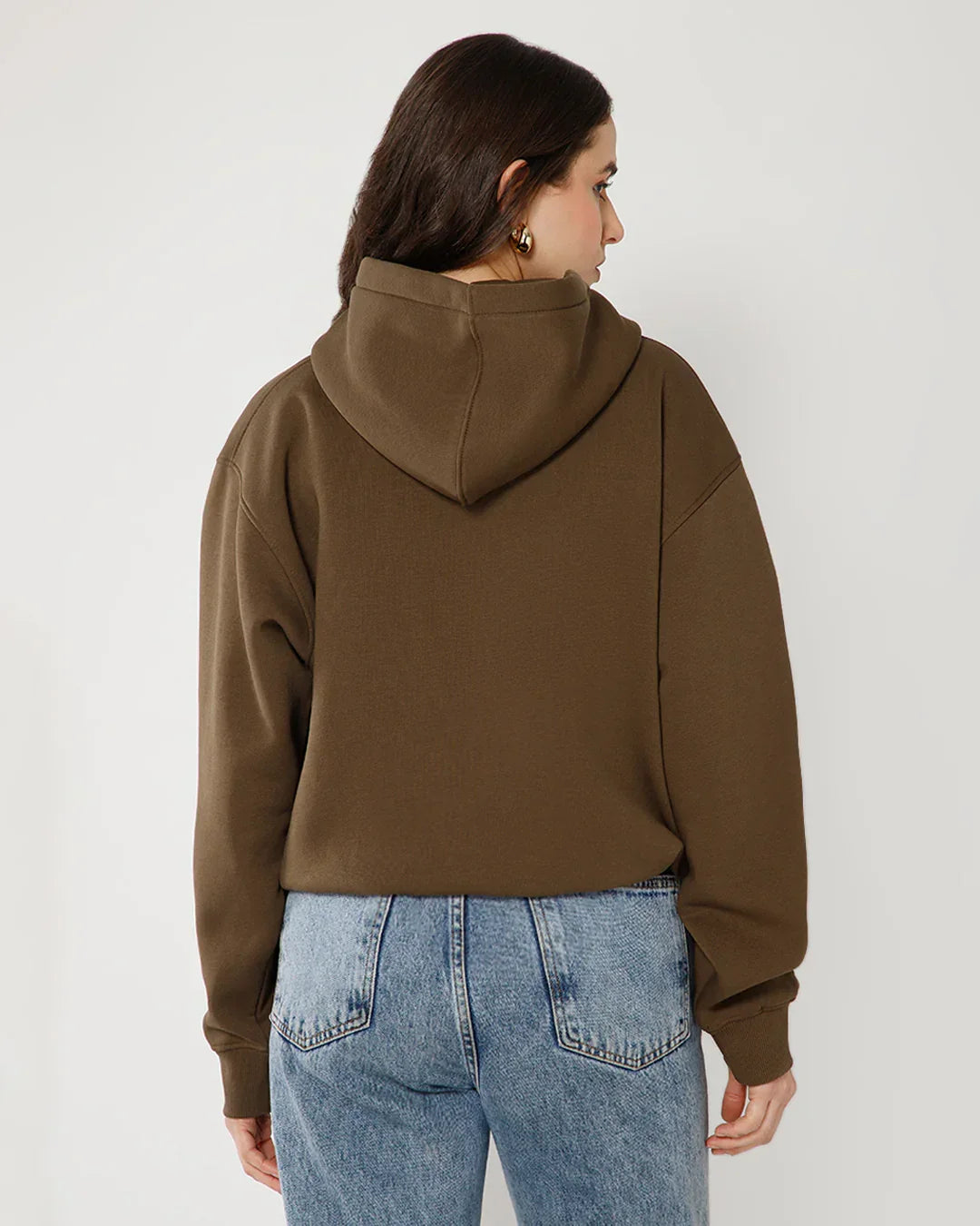 Womens Solid Drawstring Full Sleeve Hoodie in Dark Mouse