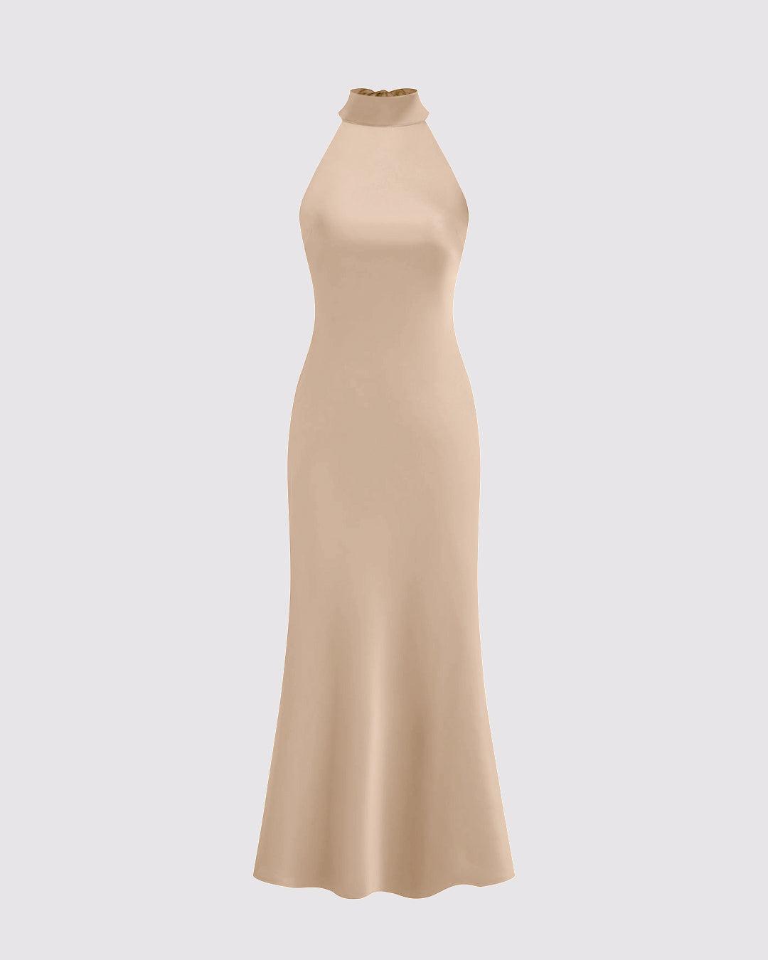 Halter-Neck A-Line Dress In Peach