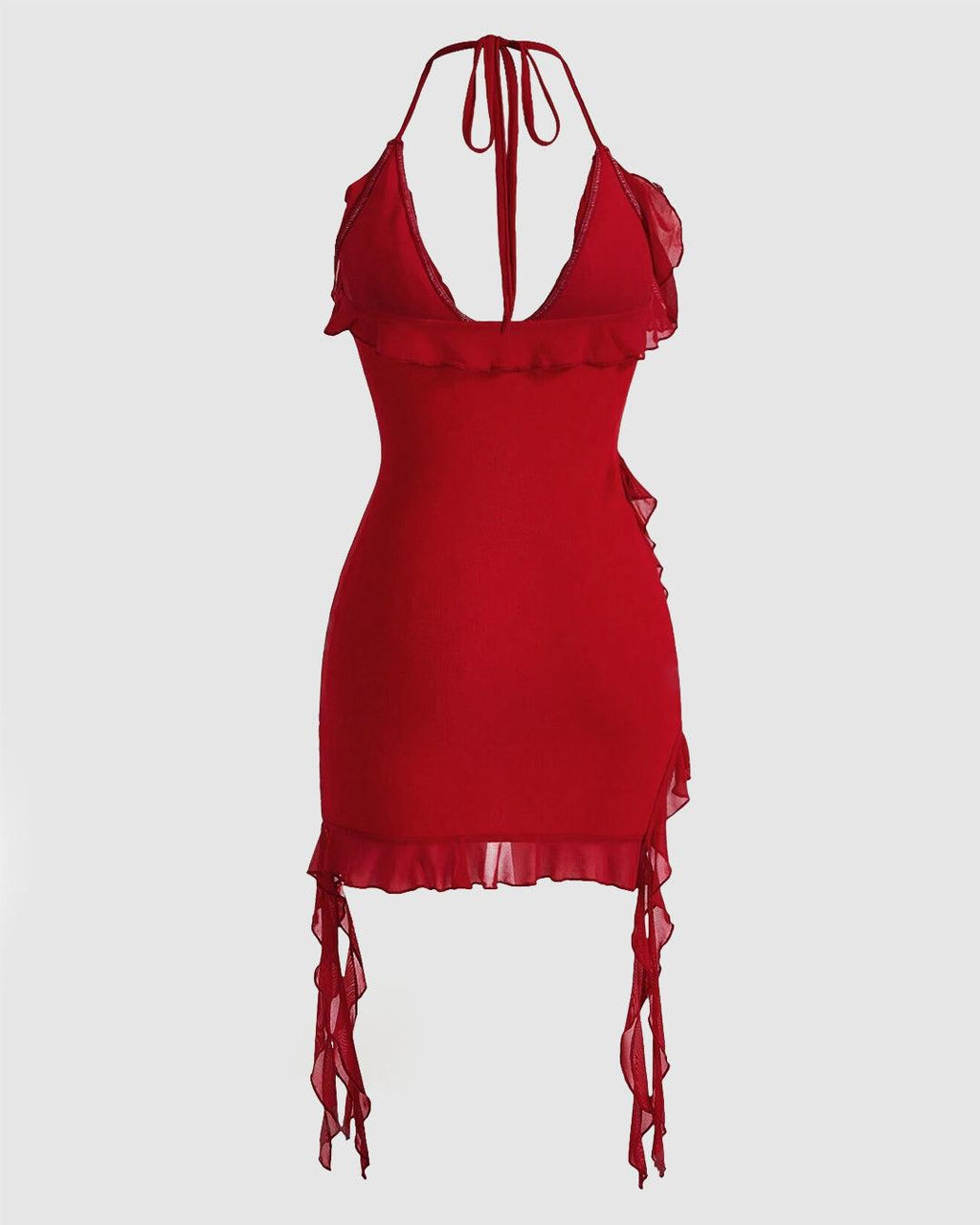 Halter Neck Ruffle Red Mini Dress