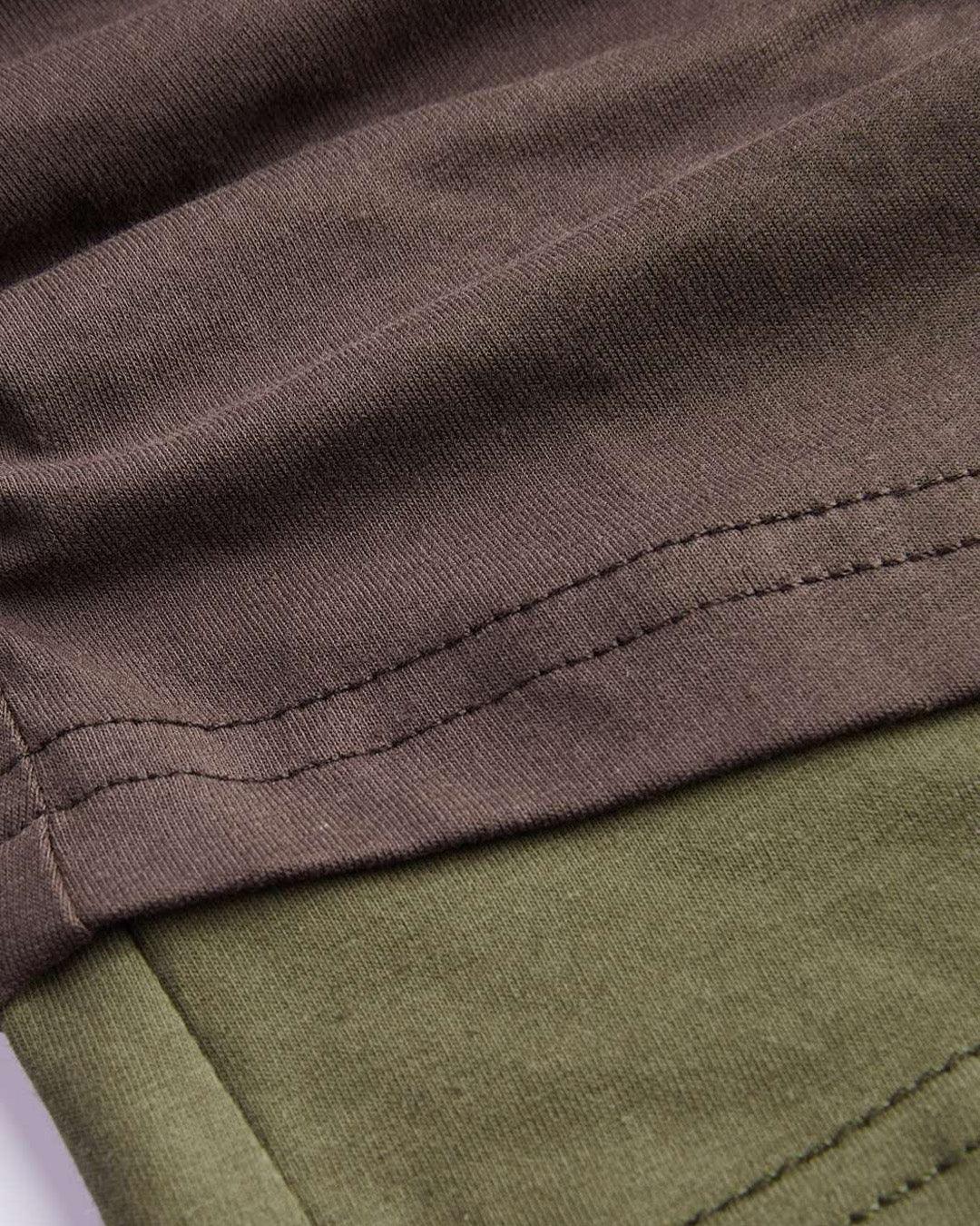 Halter Neckline Long Sleeve Top In Chocolate Brown & Avocado