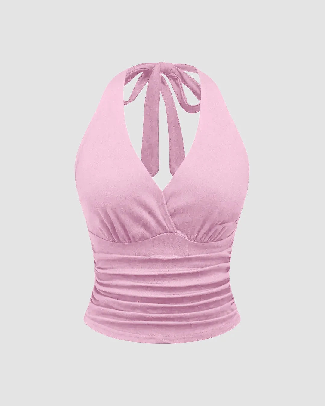Halter Tie Waist Ruched Fitted Chic Glamour Prism Pink Tank Top